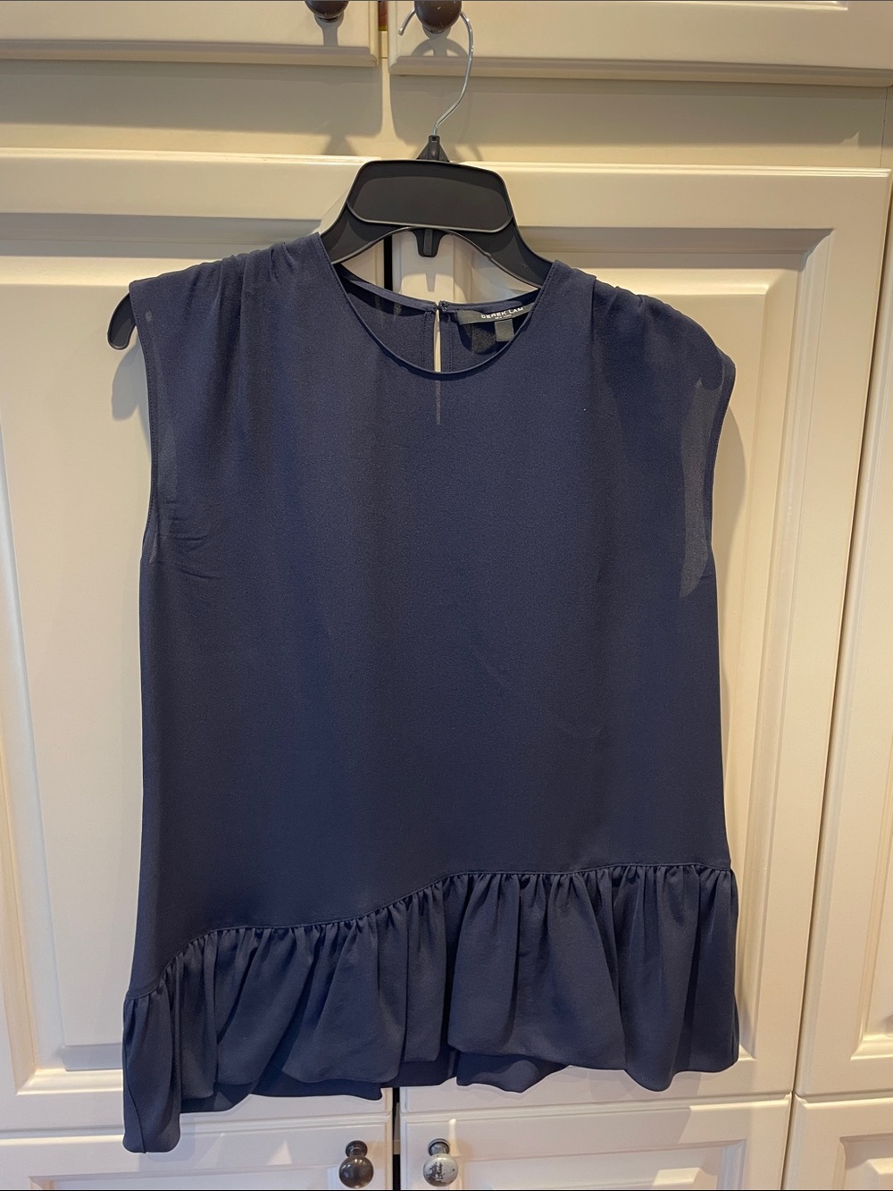 Derek Lam Navy Sleeveless Ruffle-Hem sleeveless Blouse